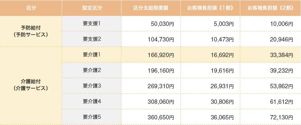 １ヵ月の区分支給限度額と自己負担額